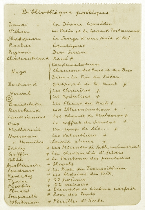 Liste d'André Breton à Jacques Doucet